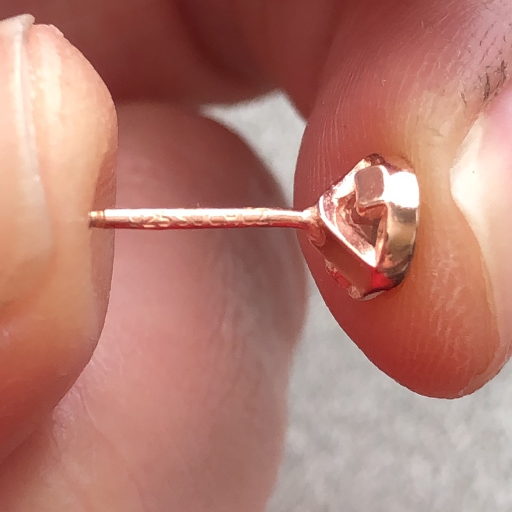 Sterling Silver 925 Round Shaped Cubic Zirconia 5mm stud earrings rose gold tone - Picture 3 of 5